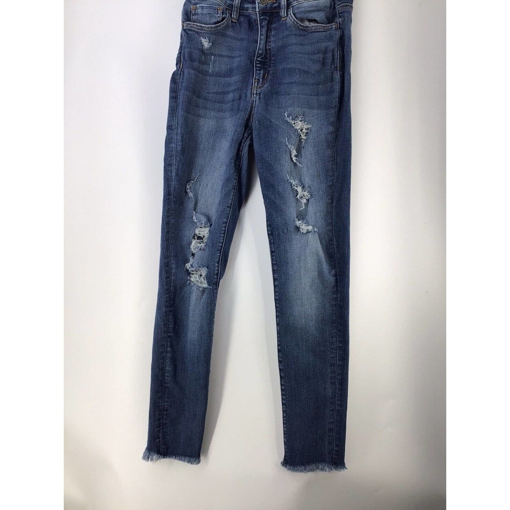 Bridge by Gly Mid Rise Ankle Skinny Jeans Sz 26X29 Distressed Ripped Raw Hem - Picture 5 of 11